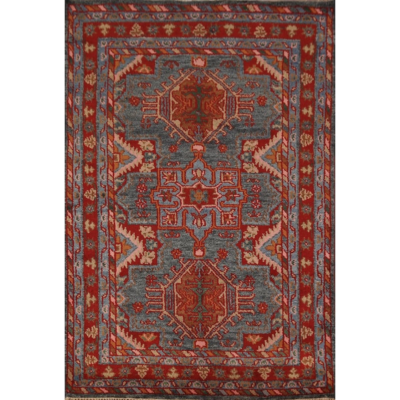Geometric Khotan Oriental Rug Handmade Wool Carpet - 4'1"x 6'1"