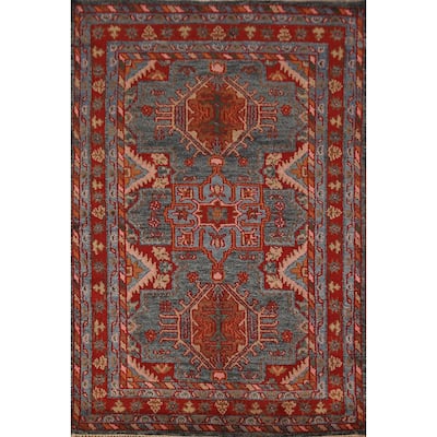 Geometric Khotan Oriental Rug Handmade Wool Carpet - 4'1"x 6'1"
