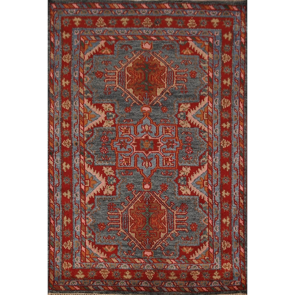 Geometric Khotan Oriental Rug Handmade Wool Carpet - 4'1"x 6'1"