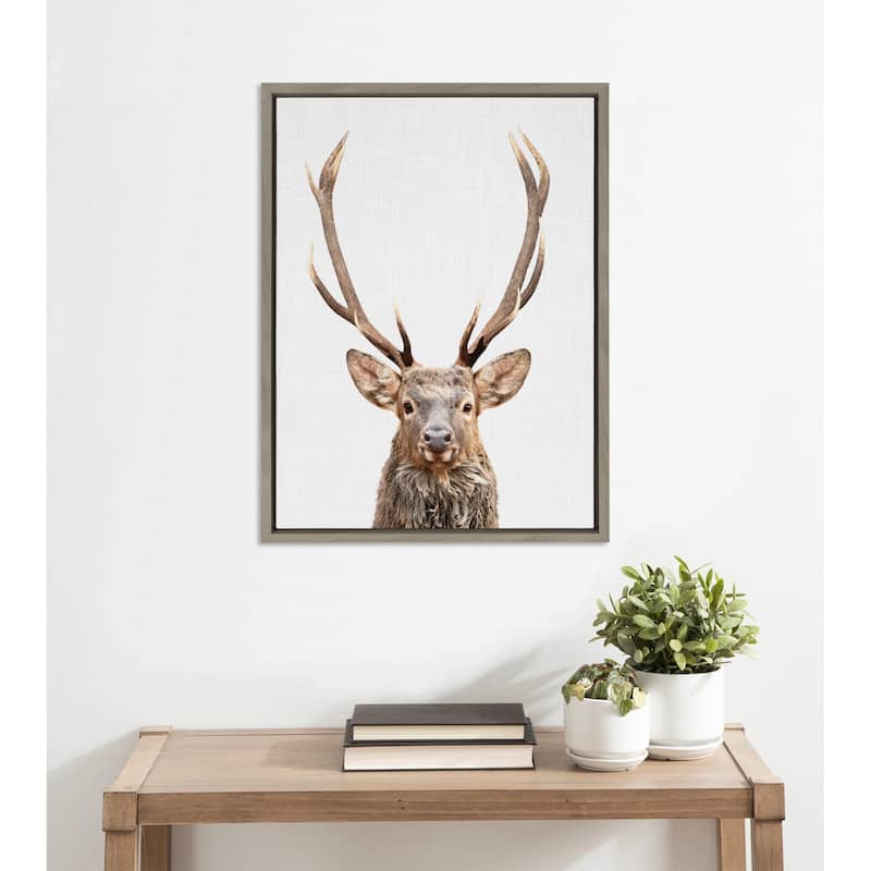 Kate and Laurel Sylvie The Red Deer Color Framed Canvas by Simon Te