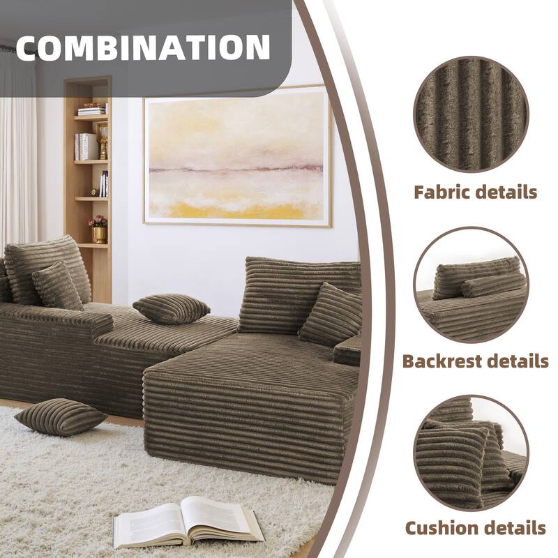 Oversized Upholstered Modular Sectional Chaise Lounge with Pillows