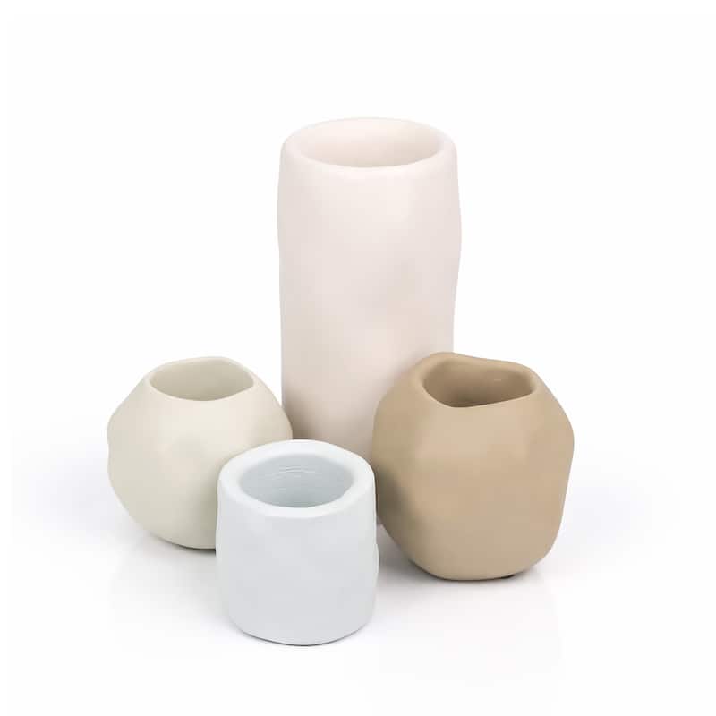 JONATHAN Y Linden Handmade Concrete Organic Sculptural Cylinder and Round Planter Set with Drainage Holes (Set of 4) - Cream