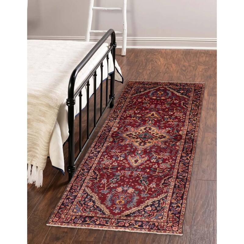ECARPETGALLERY Hand-knotted Anatolian Vintage Dark Red Wool Rug - 3'7 x 10'4