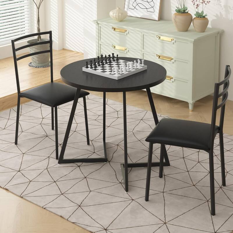 VECELO Round Dining Table, Metal Frame Dining Chairs, Modern Dining Table and Chairs Set for 2-4 People, 3 Options