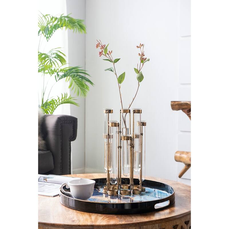 Glass Vial Flower Vase with Iron Frame - 17.75"