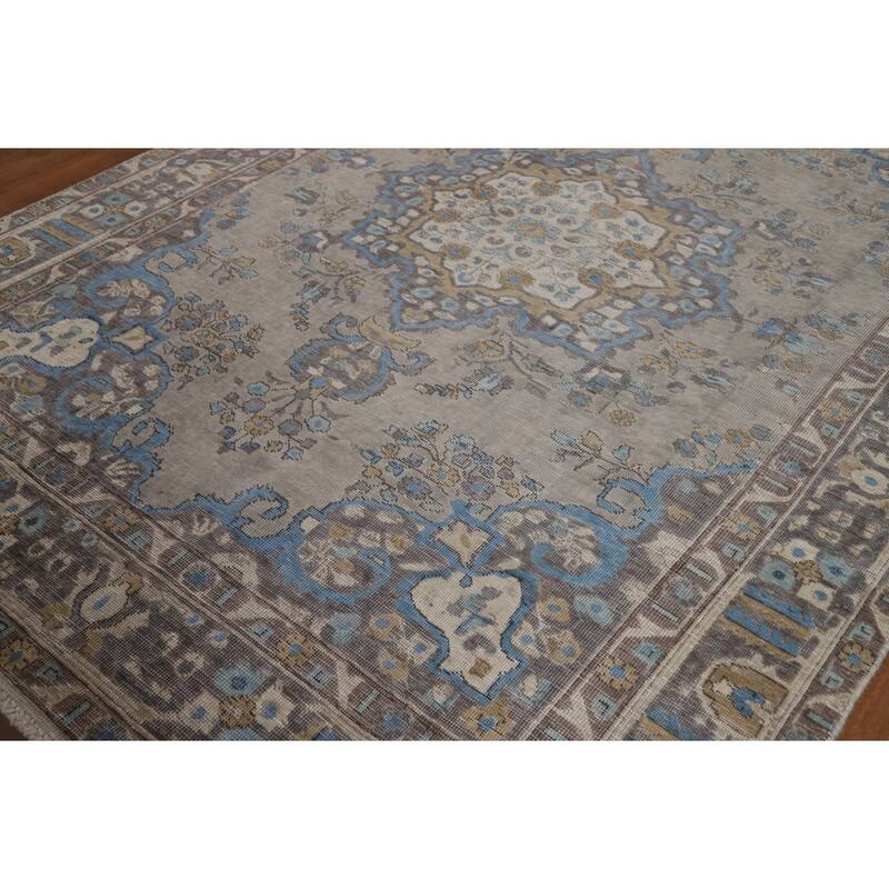 Gray Tabriz Persian Area Rug Handmade Traditional Wool Carpet - 6'9"x 9'5"