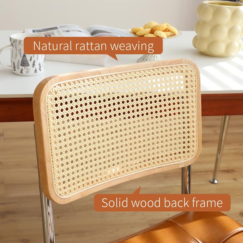 Modern Mid-Century Dining Chairs Rattan Decorative Side Chairs with High-Density Sponge Seats for Kitchen, Living Room, Set of 2