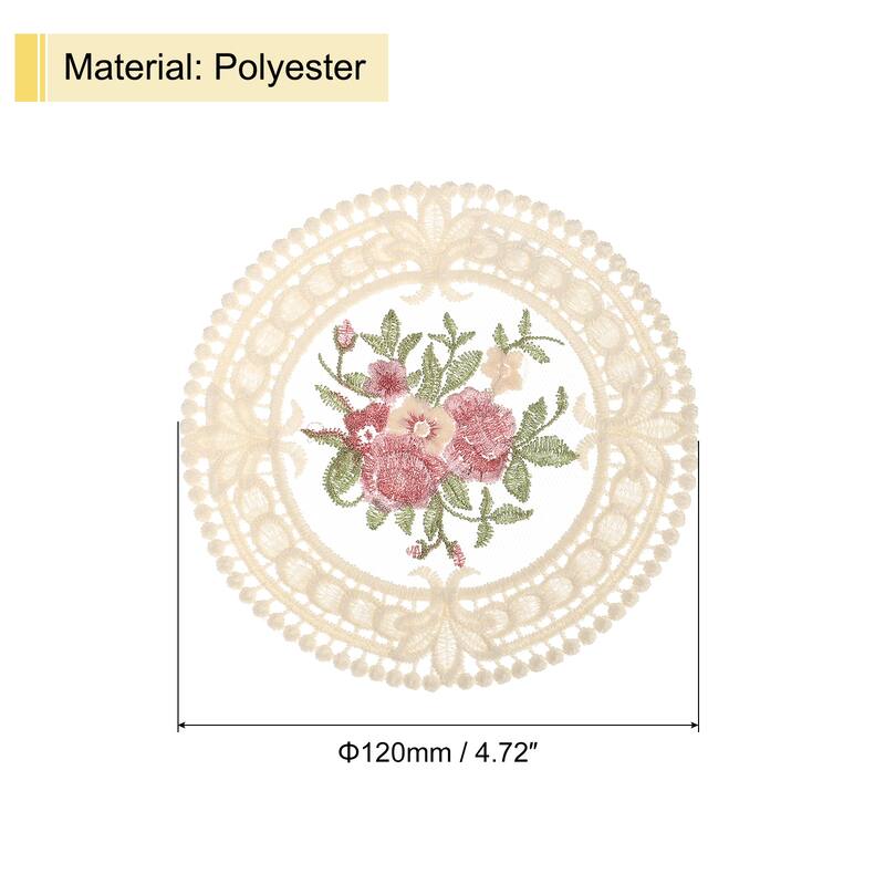 Fabric Coasters, 4.7" Polyester Round Lace Embroidery Cup Mat - Apricot - 6pcs