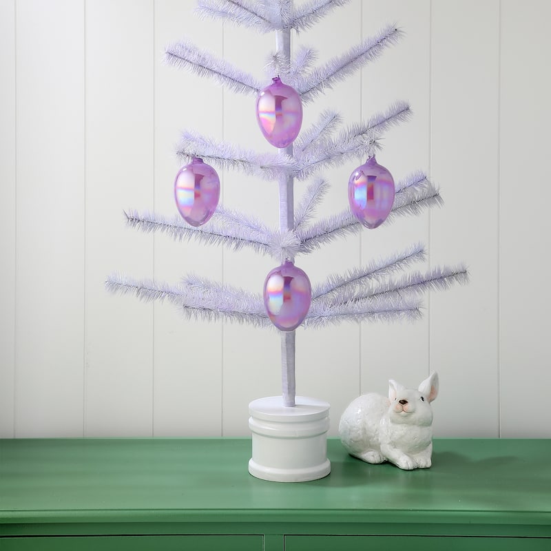 4" Iridescent Glass Egg Ornament Box of 4 - Purple