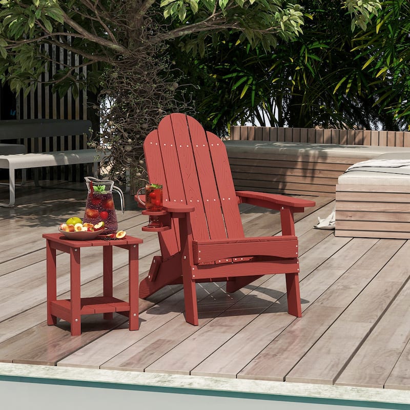 LUE BONA Folding Plastic Outdoor Patio Adirondack Chairs With Cup ...