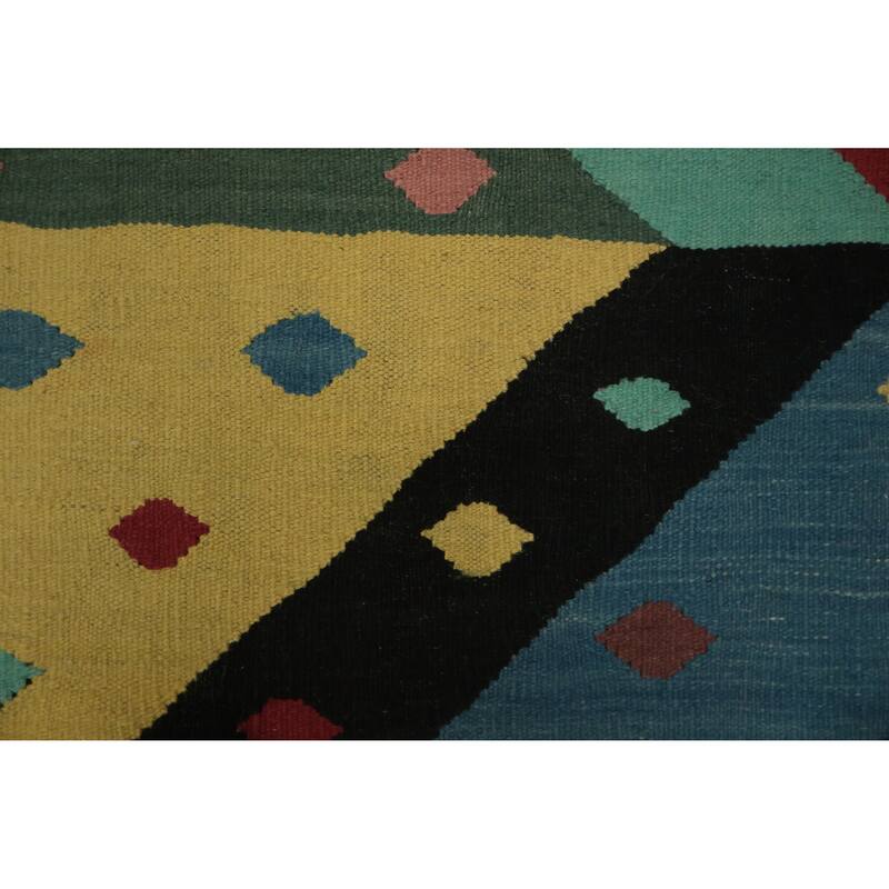 Hand Woven Oriental 100% Wool Carpet Southwestern Modern Multi-Colored Kilim Area Rug - 8' 10'' X 4' 11''