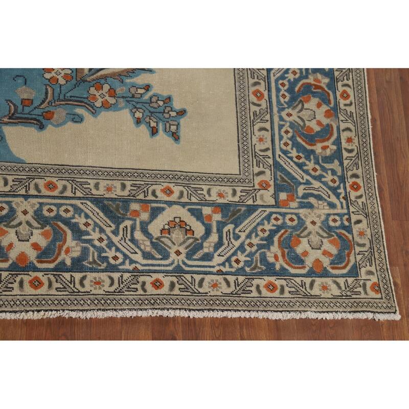 Blue Tabriz Vintage Persian Area Rug Handmade Traditional Wool Carpet - 9'7" x 12'8"