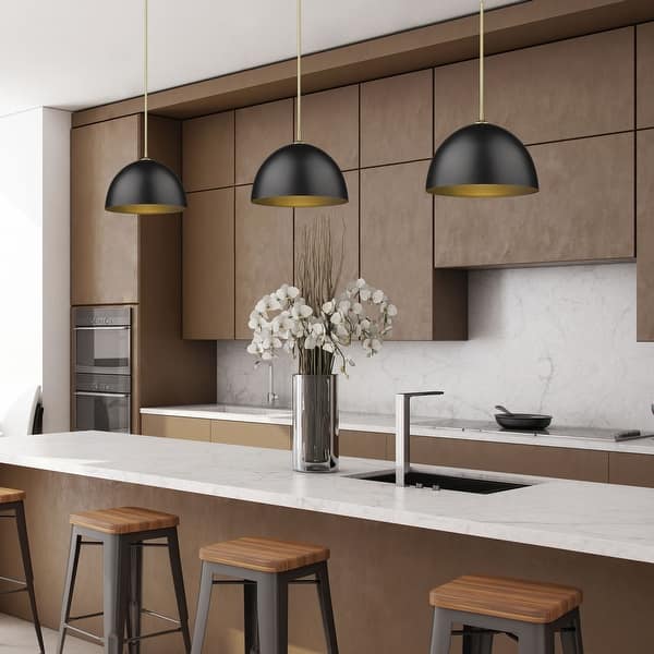 slide 2 of 21, Zoey Modern Large 1 Light Pendant Olympic Gold with Matte Black Shade