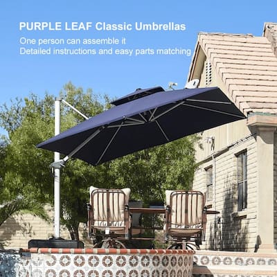PURPLE LEAF 12ft Square Patio Umbrella Cantilever Umbrella with Base