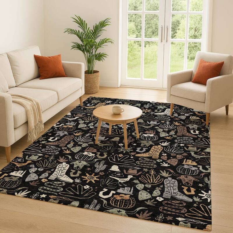 Machine Washable Indoor/ Outdoor Modern Ranch Chantille Rug