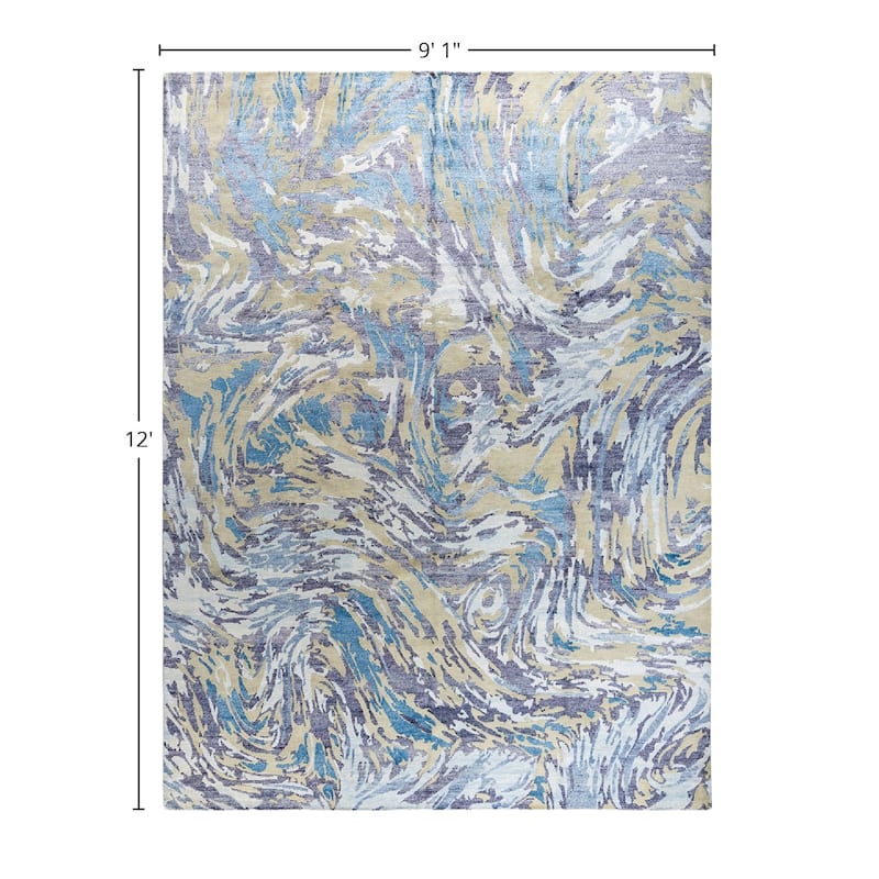 Modern One-of-a-Kind Hand-Knotted Area Rug - Ivory, 9' 1" x 12' 0" - 9' 1" x 12' 0"