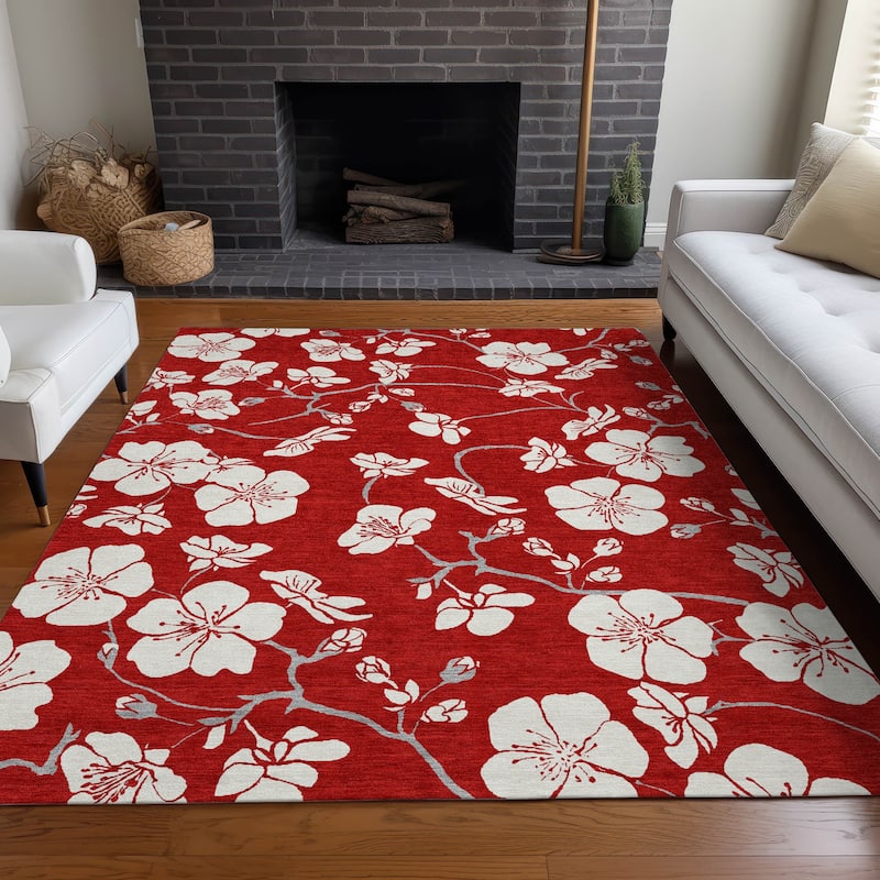 Machine Washable Indoor/ Outdoor Calm Floral Chantille Rug