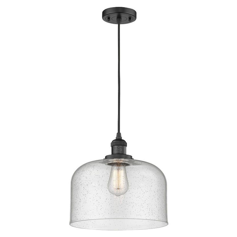 Innovations Lighting X-Large Bell Single Light 12" Wide Pendant - Matte Black / Seedy