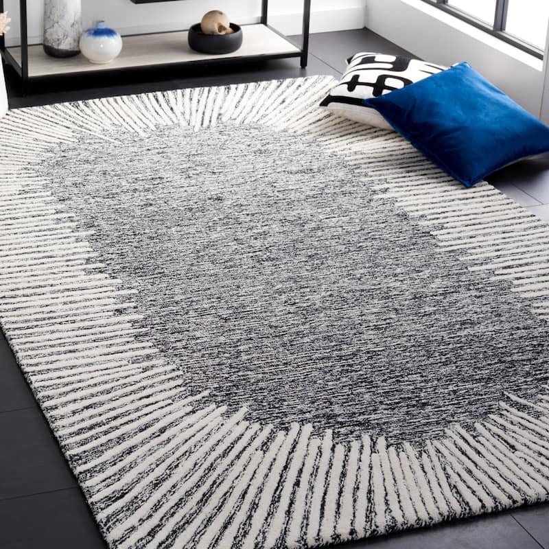 SAFAVIEH Handmade Abstract Deema Modern Wool Rug - 3' x 5' - Black/Ivory - Rectangle