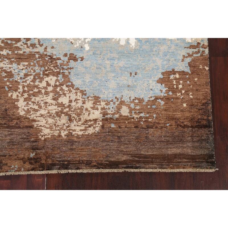 Modern Vegetable Dye Wool/ Silk Abstract Area Rug Hand-knotted Carpet - 6'3" x 9'8"
