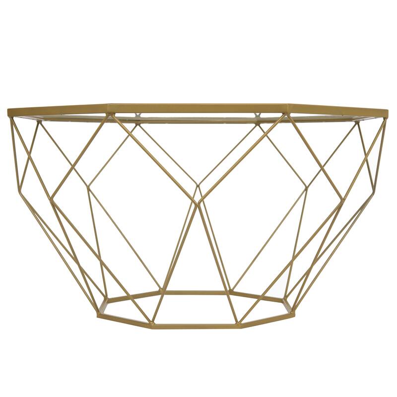 Malibu 29" Modern Octagon Center Coffee Table with Tempered Glass Table top & Sturdy Metal Geometric Base for Living Room Office