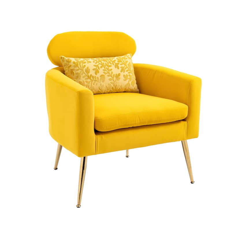 Velvet Upholstered Accent Chair With A Pillow