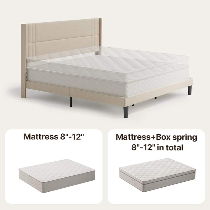 Twin/Full/Queen/King Bed Frame with Wingback Headboard, Upholstered Platform Bed