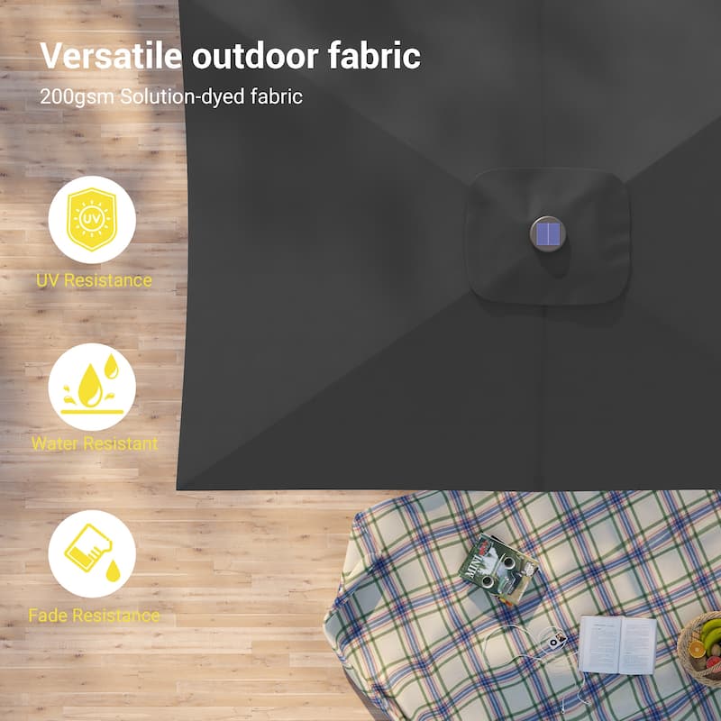 Bonosuki 10 x 6.5ft LED Patio Rectangular Umbrella Outdoor Market Umbrella Aluminium/Steel with Tilt and Crank