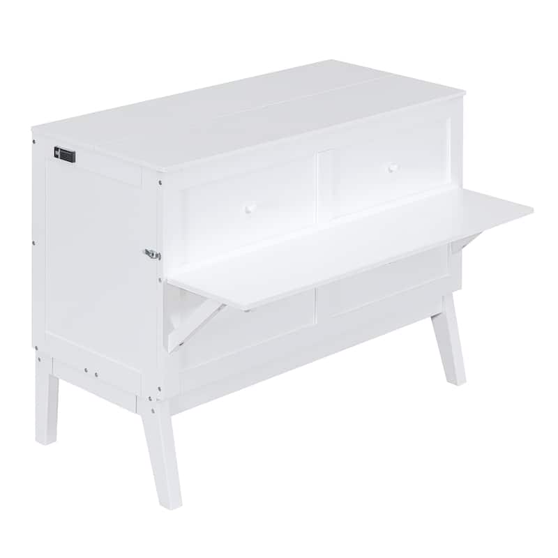 Full Size Murphy Bed Chest with Desk, USB Port