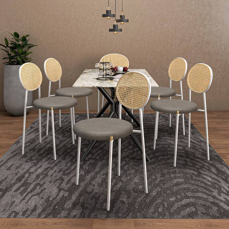 Leisuremod Euston Modern Dining Chair Upholstered Velvet or Leather Seat Wicker Back Accent Chair for Home Living Room & Kitchen