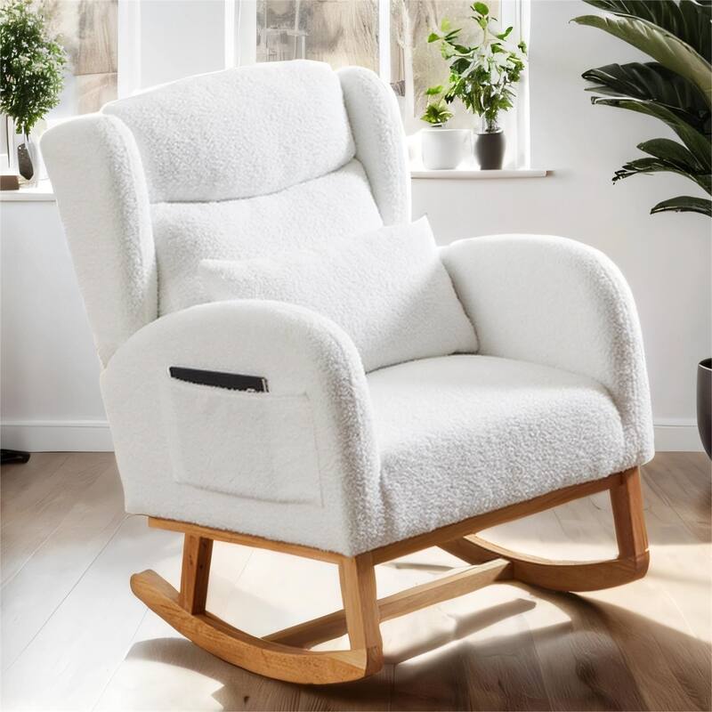 27.2"W Accent High Backrest Lounge Arm Rocking Chair, Two Side Pocket