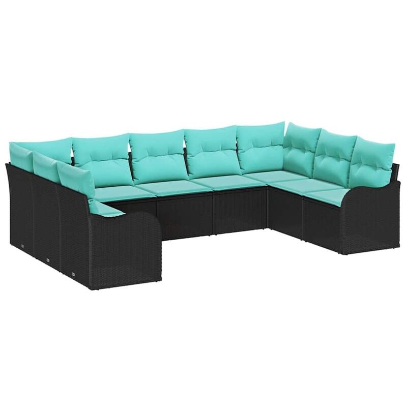 vidaXL 9/10 Garden Sofa Set with Cushions Black/Brown/Grey Poly Rattan - 113.8 x 69.9 x 27.2