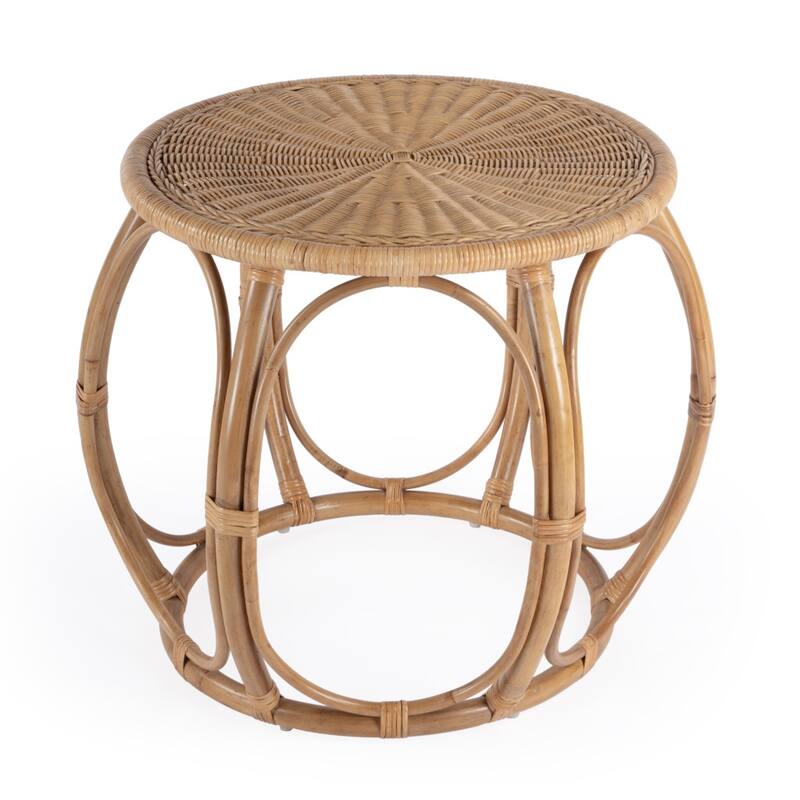 HomeRoots 24" Natural Rattan Round Drum End Table - 28.00 in. x 24.00 in. x 28.00 in.