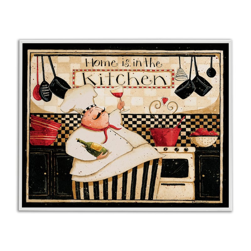 Stupell Home is in the Kitchen with Happy Chef Illustration Framed Wall Art - 14 x 11 - White