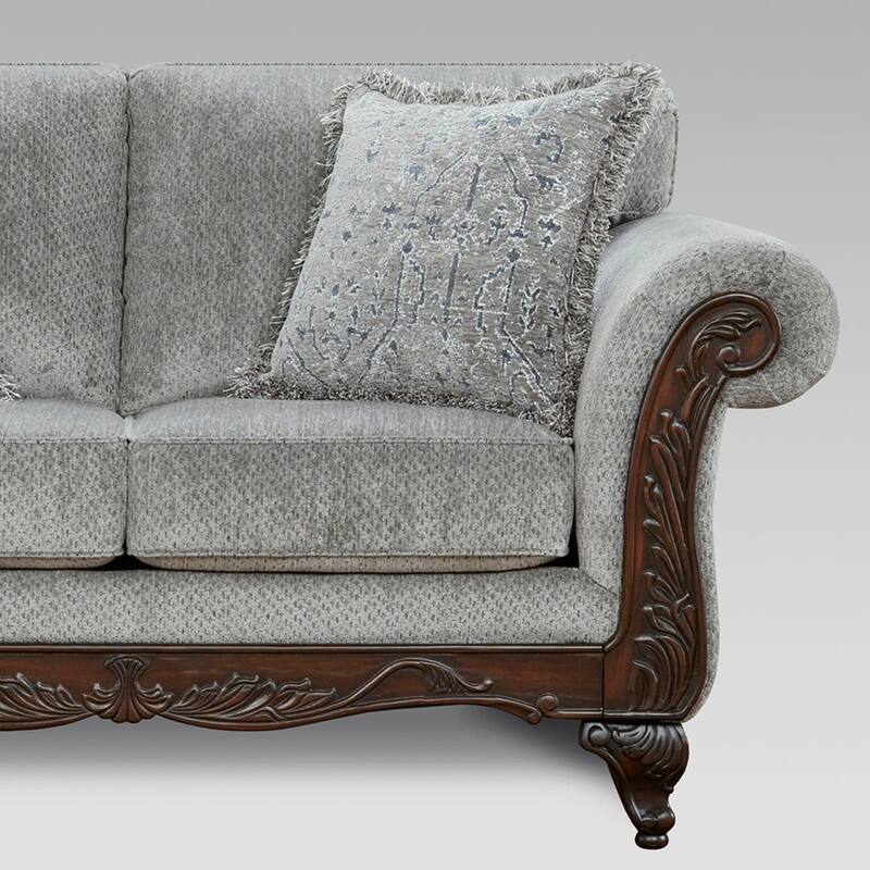 Roundhill Furniture Hernen 2-Piece Carved Wood Frame Living Room Set