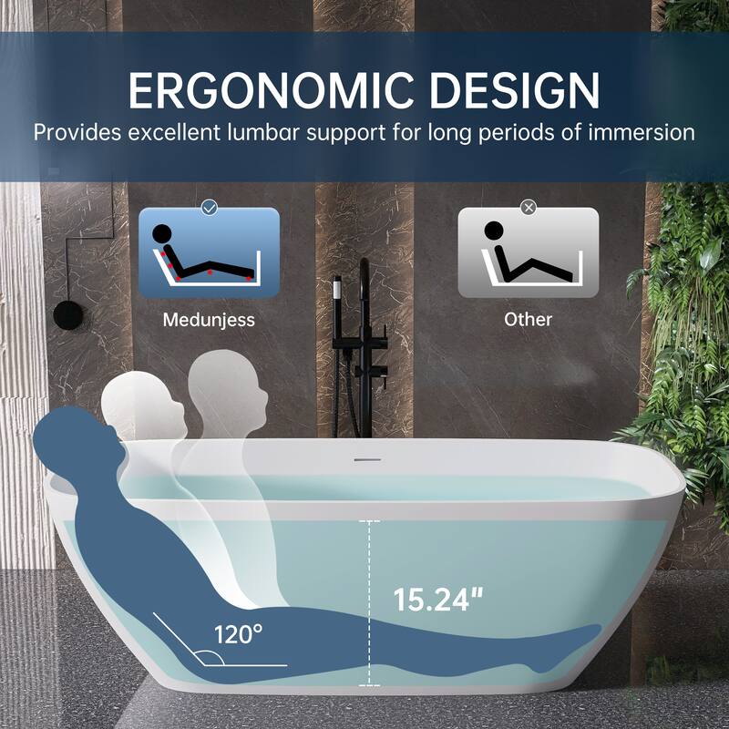 MEDUNJESS 67'' Freestanding Bathtub Solid Surface Soaking Tub