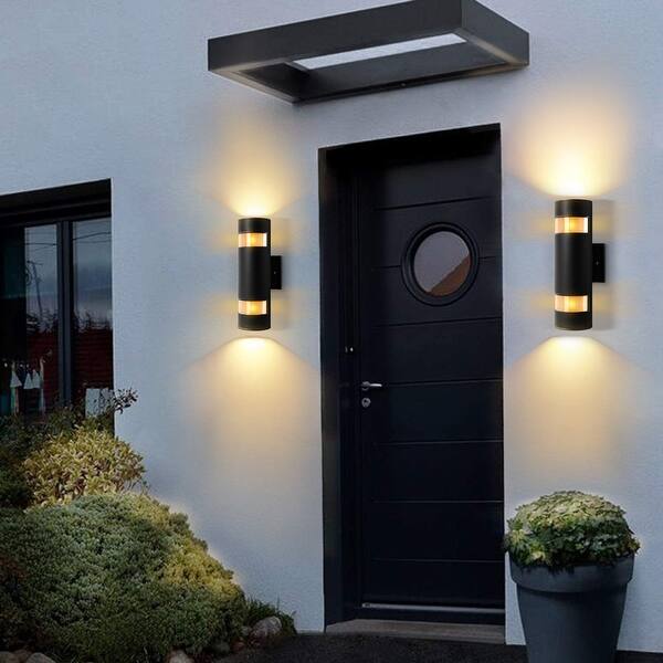 2 Light Outdoor Wall Sconce Cylinder Sleek Up Down Light Outdoor Armed Sconce On Sale Overstock
