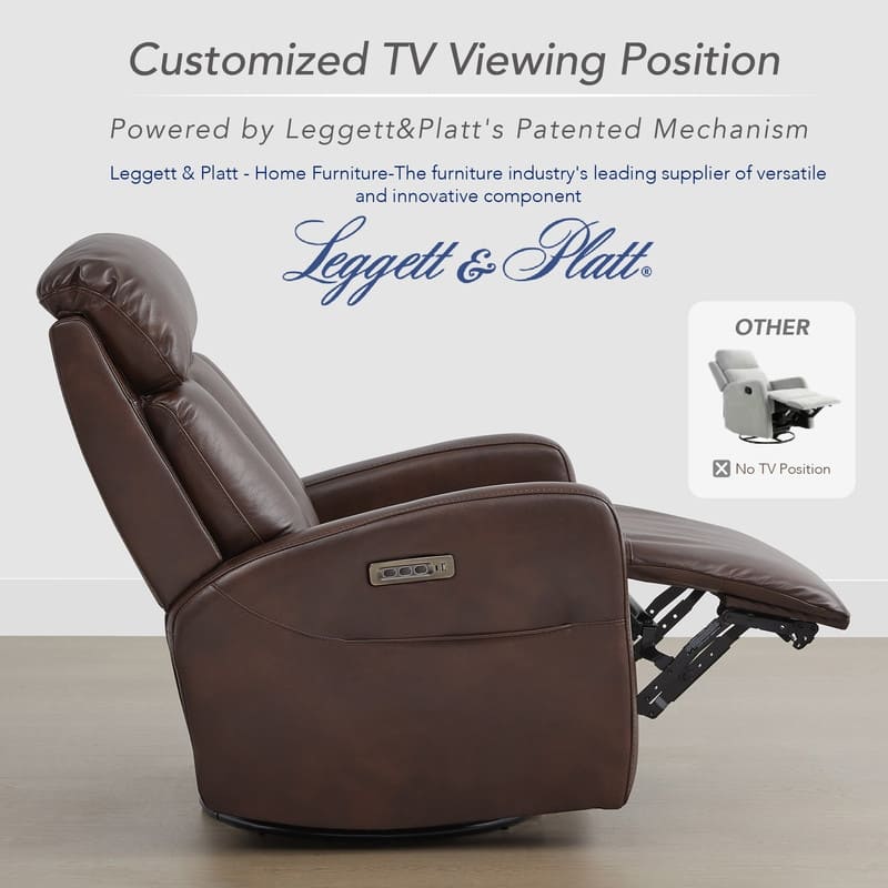 Kinsley Triple Motor Leather Power Swivel Recliner with Adjustable Lumbar