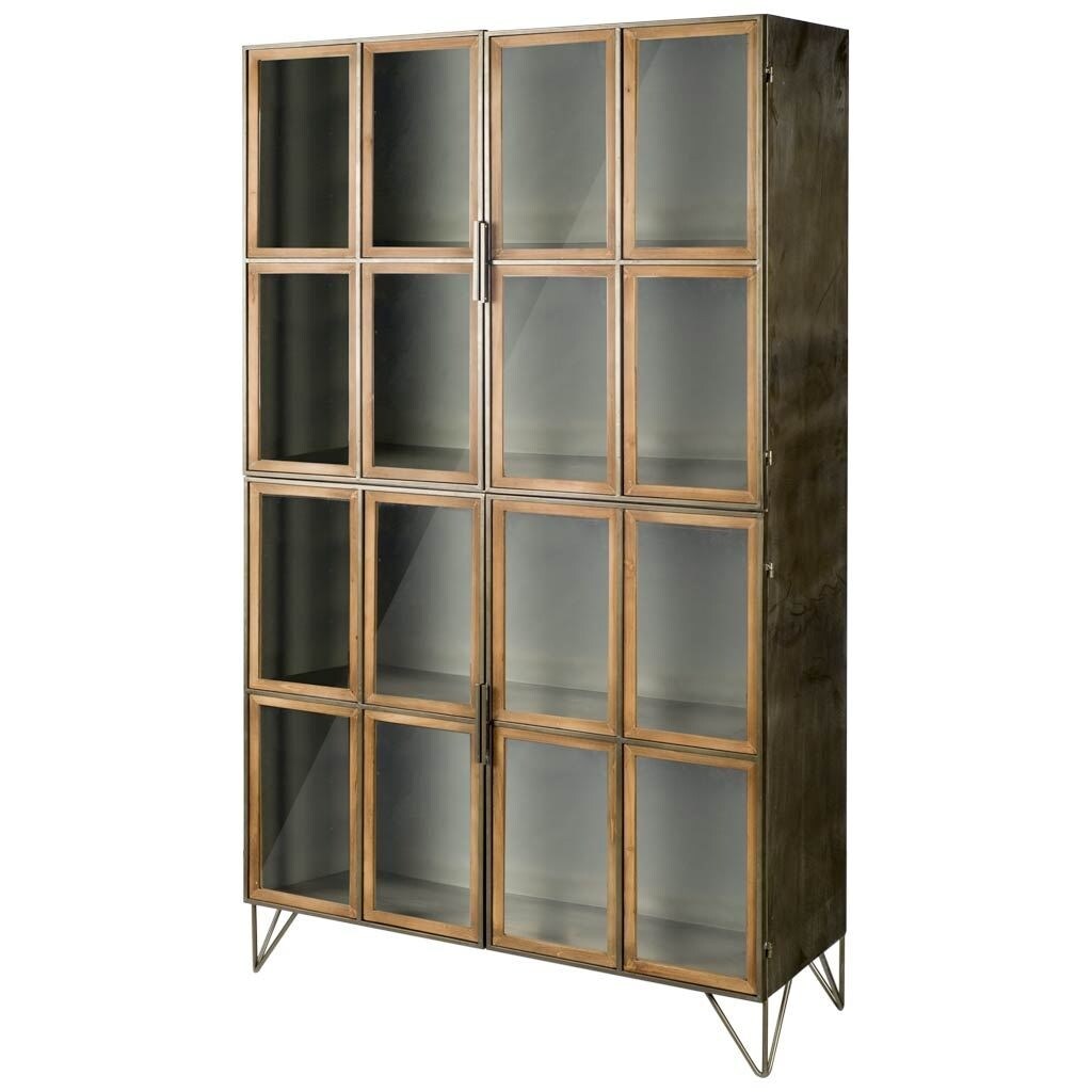 mercana pandora 74 h brown wood metal glass door display cabinet 44 0l x 16 0w x 74 0h