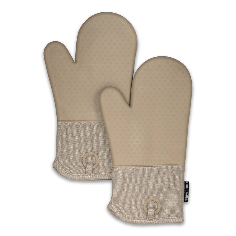 Beige Heat Resistant Thick Soft Quilted Lining Kitchen Oven Glove Mitts With Silicone - 1 pair - 1 pair - Beige