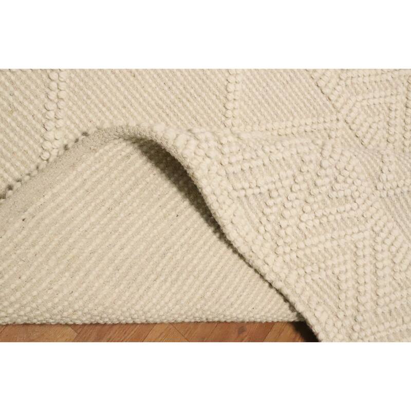 Hand Knotted Oriental 100% Wool Carpet Modern Geometric Beige & Ivories Modern Gotti Design Area Rug - 9' 10'' X 7' 10''