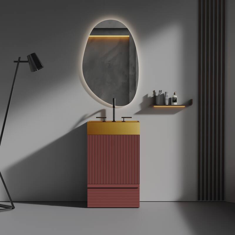 Modern Freestanding Bathroom Vanity with Practical Storage and Premium Materials - Red