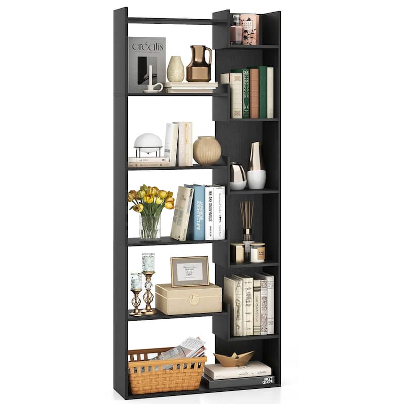 Engineered Wood 11-Shelf Bookcase with Anti-Tip Kits and Floor Pads - 27" L x 9" W x 64" H - Black