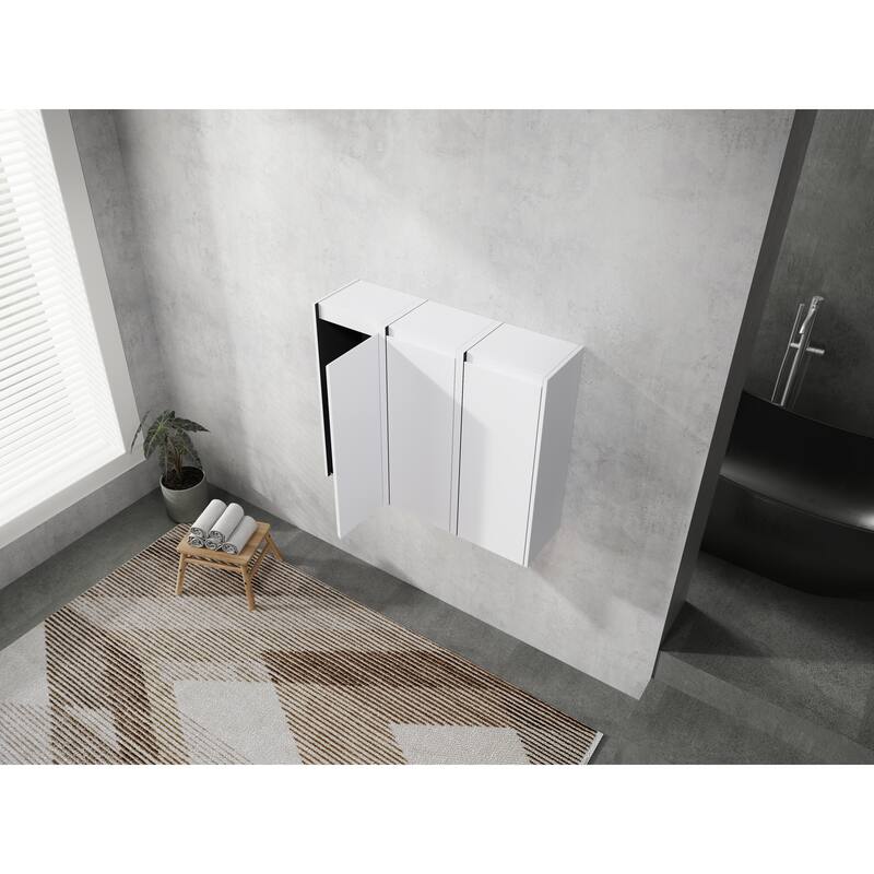 12" Bathroom Side Cabinet, 3-Soft Close Doors, Float Mounting Design