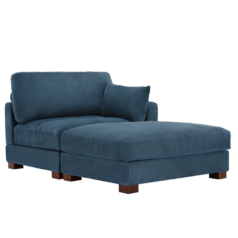 Modern Corduroy Upholstered Sectional Chaise Lounge with Ottoman
