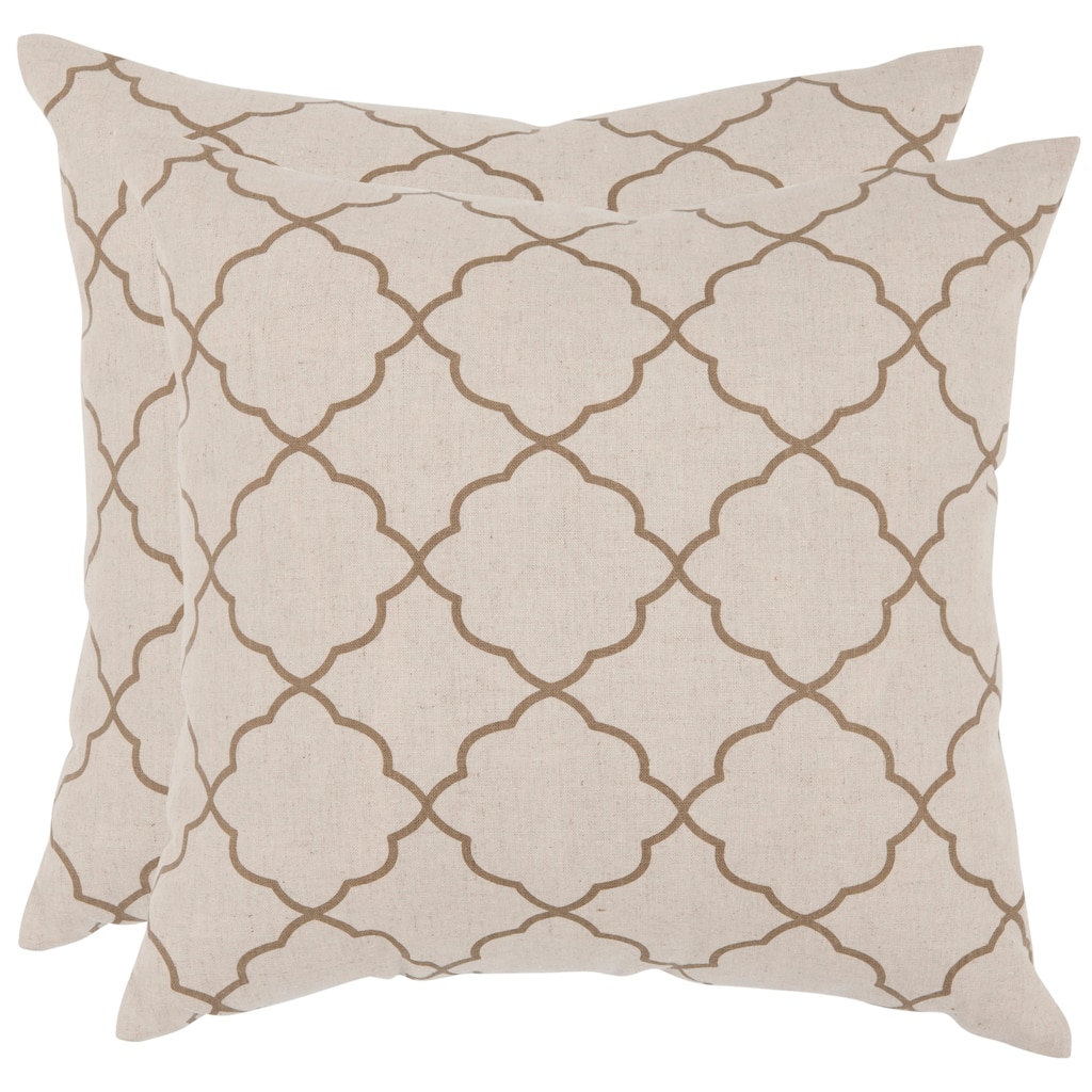 SAFAVIEH Golchehr 18-inch Taupe Feather Decorative Pillow (Set of 2)