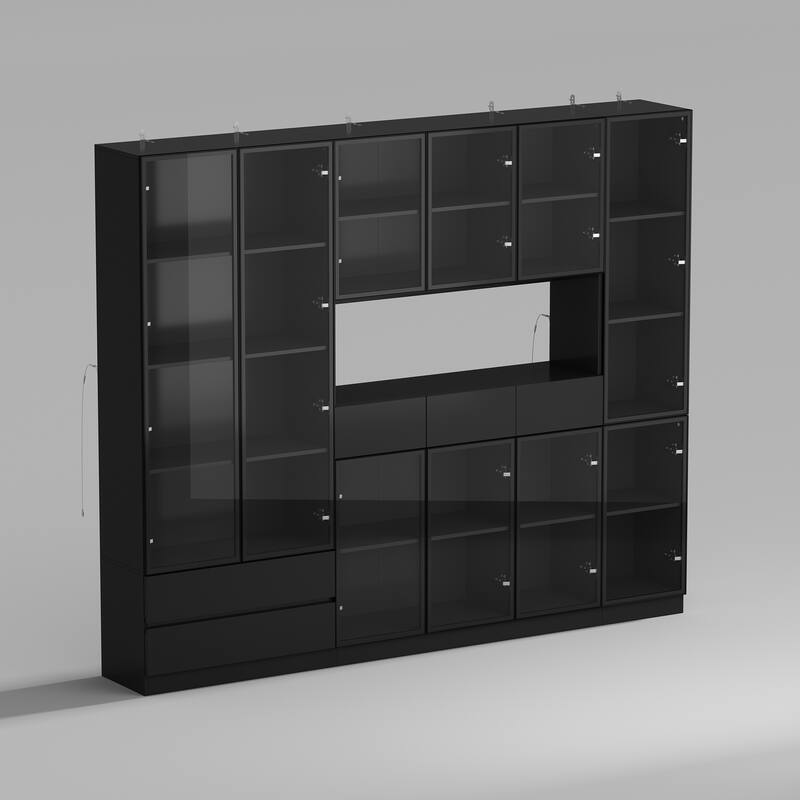 Tall Modular Display Storage Cabinet Bookcase w/Light Home Office