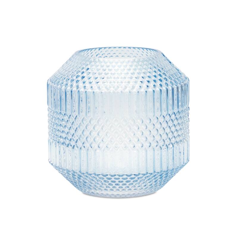 HomeRoots 6.5" Crystal Glass Blue Round Table vase - 6.5
