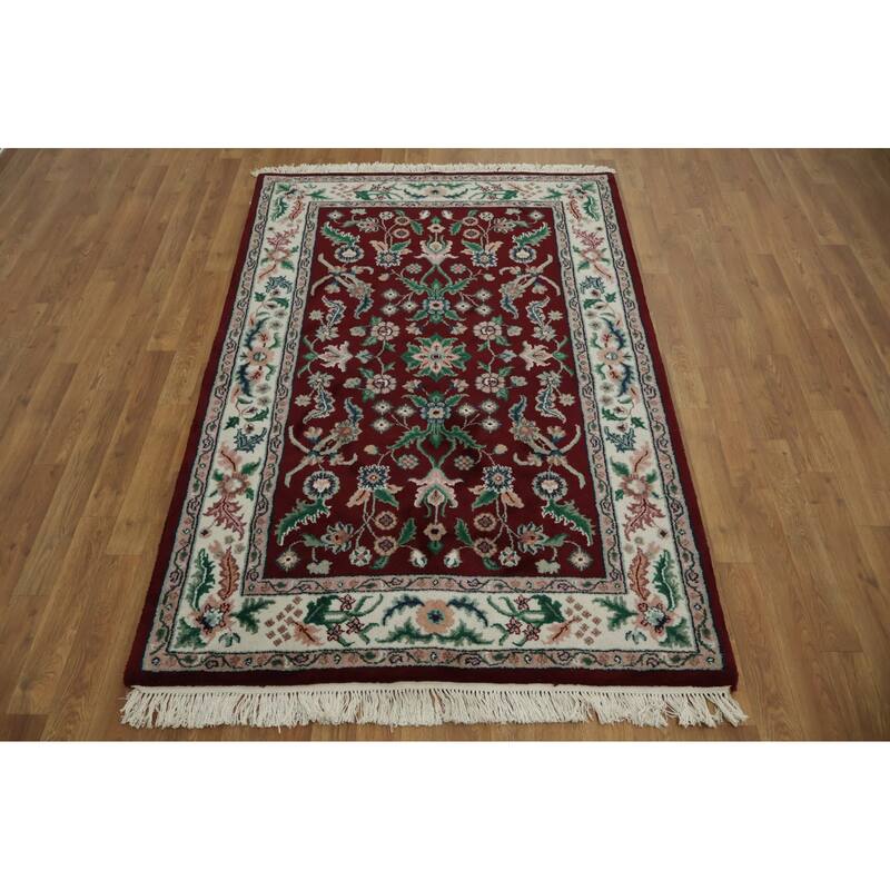 Hand Knotted Oriental 100% Wool Carpet Traditional All-Over Red Agra Area Rug - 5' 11'' X 4' 0''