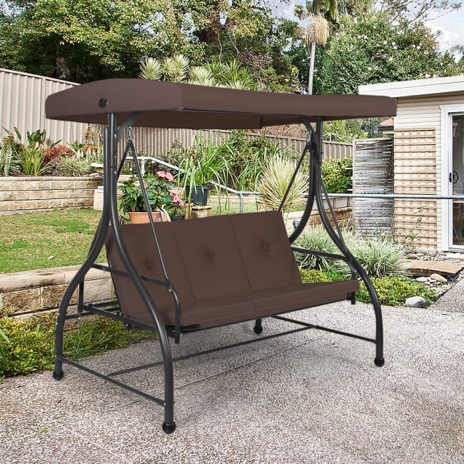 3 Seats Converting Outdoor Swing Canopy Hammock with Adjustable Tilt Canopy - 73" x 44" x 68" (L x W x H)